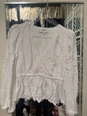 ba&sh White Embroidered V-Neck Peplum Blouse